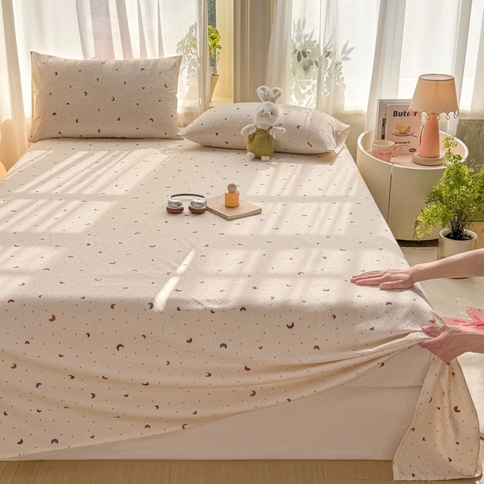 91家纺网 家纺一手货源 找家纺 丝芙妮家居 2026新款皱皱棉双层纱泡芙棉床单单床单 星月点点