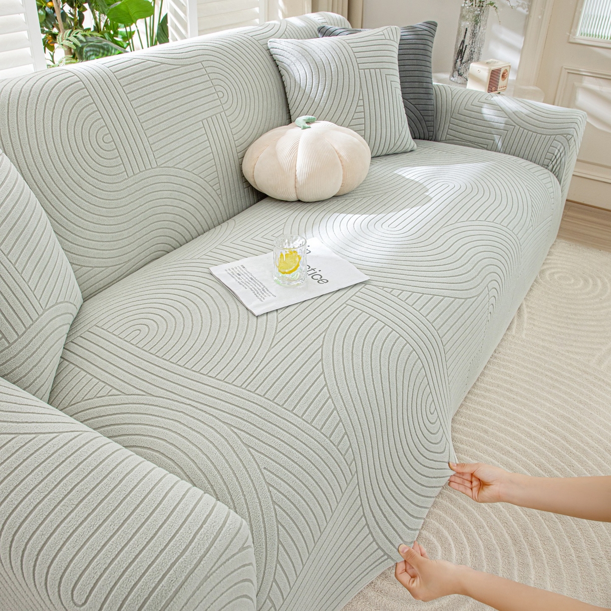 沐沐家纺 2026新款外贸内销跨境电商瑞士卷沙发套 浅灰