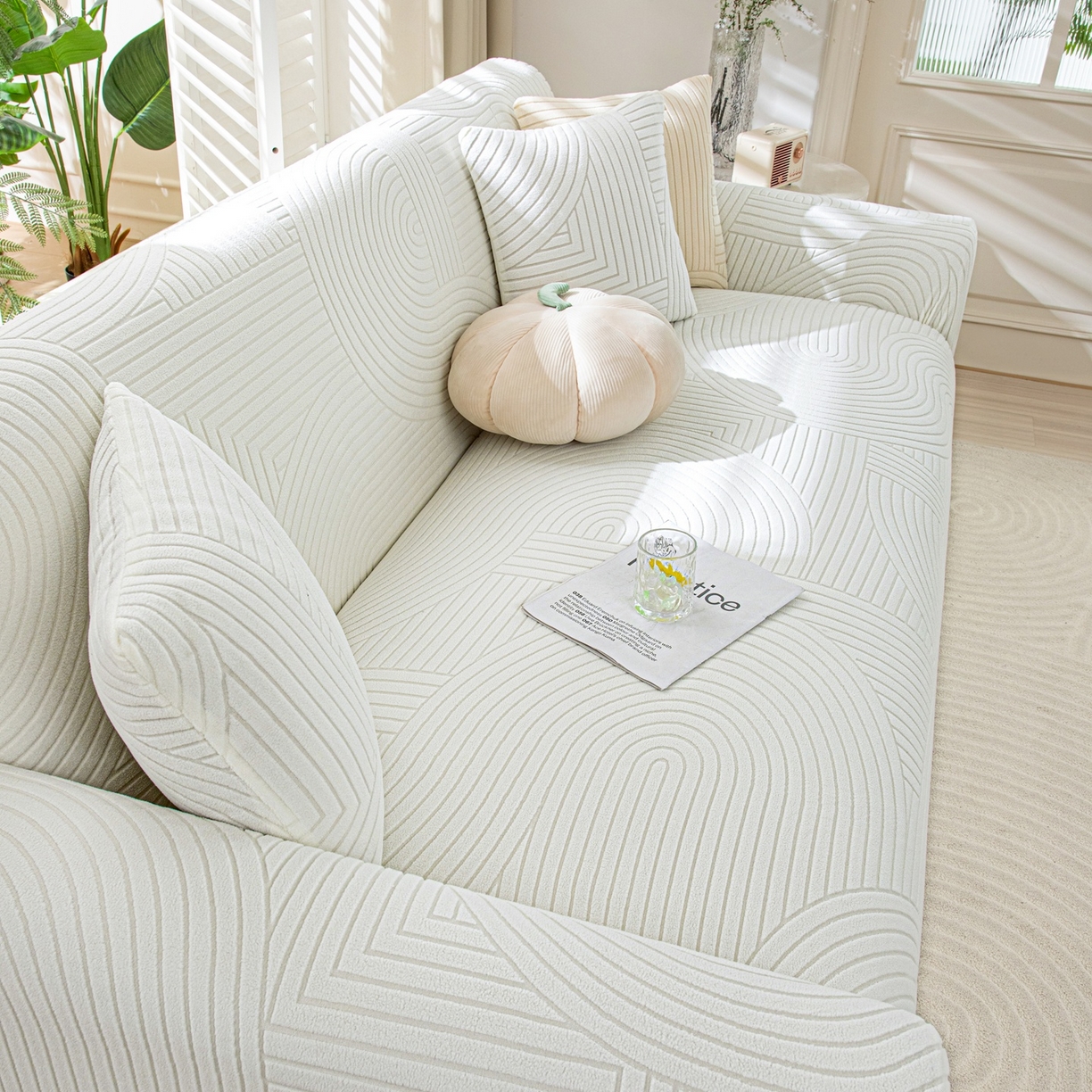 91家纺网 家纺一手货源 找家纺 沐沐家纺 2026新款外贸内销跨境电商瑞士卷沙发套 白色