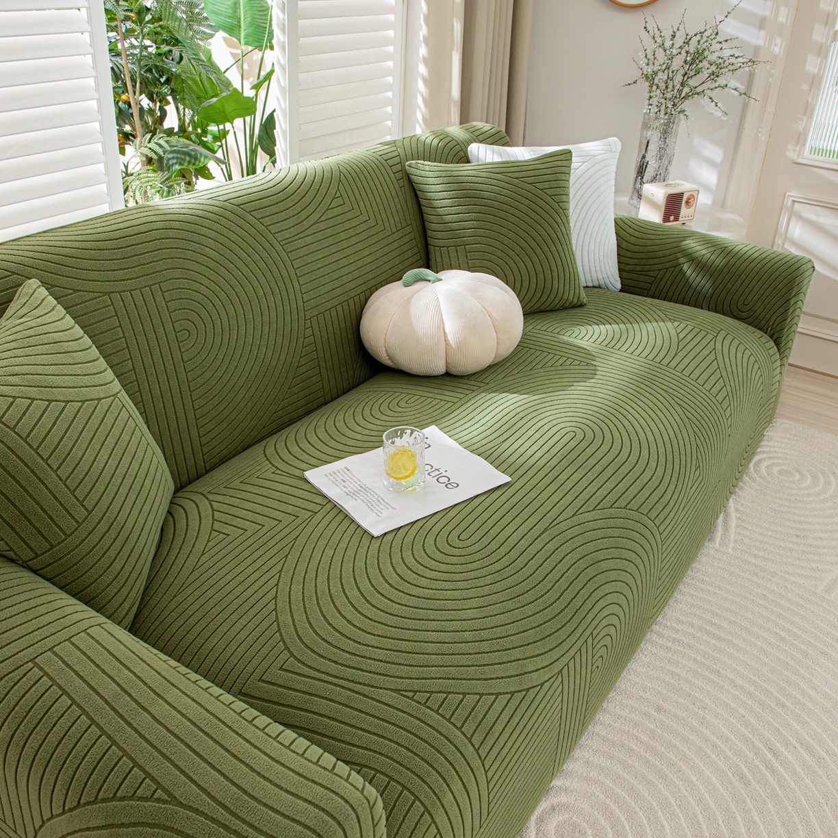 91家纺网 家纺一手货源 找家纺 沐沐家纺 2026新款外贸内销跨境电商瑞士卷沙发套 墨绿