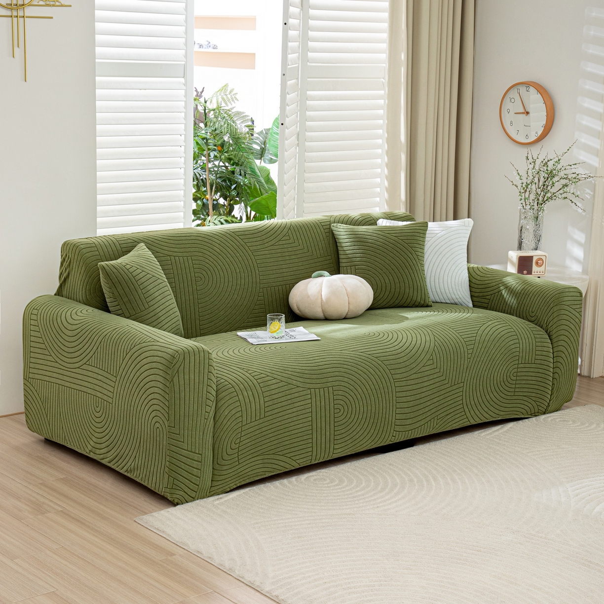 91家纺网 家纺一手货源 找家纺 沐沐家纺 2026新款外贸内销跨境电商瑞士卷沙发套 墨绿