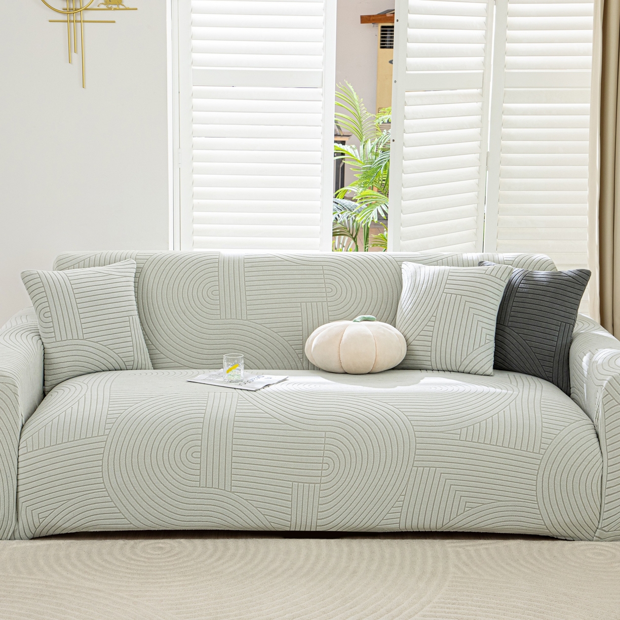 91家纺网 家纺一手货源 找家纺 沐沐家纺 2026新款外贸内销跨境电商瑞士卷沙发套 浅灰