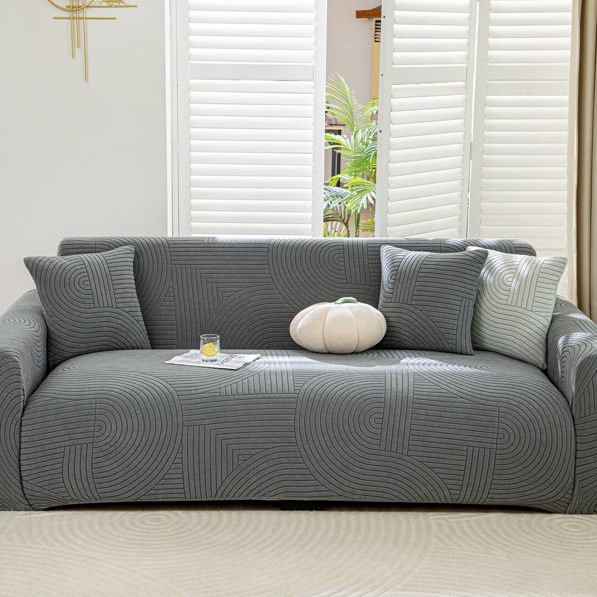 91家纺网 家纺一手货源 找家纺 沐沐家纺 2026新款外贸内销跨境电商瑞士卷沙发套 深灰