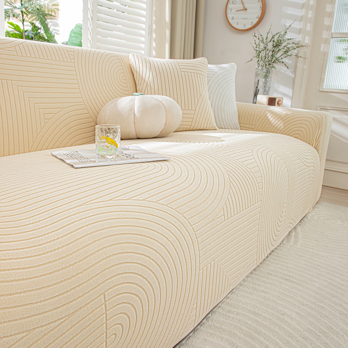 91家纺网 家纺一手货源 找家纺 沐沐家纺 2026新款外贸内销跨境电商瑞士卷沙发套 杏色