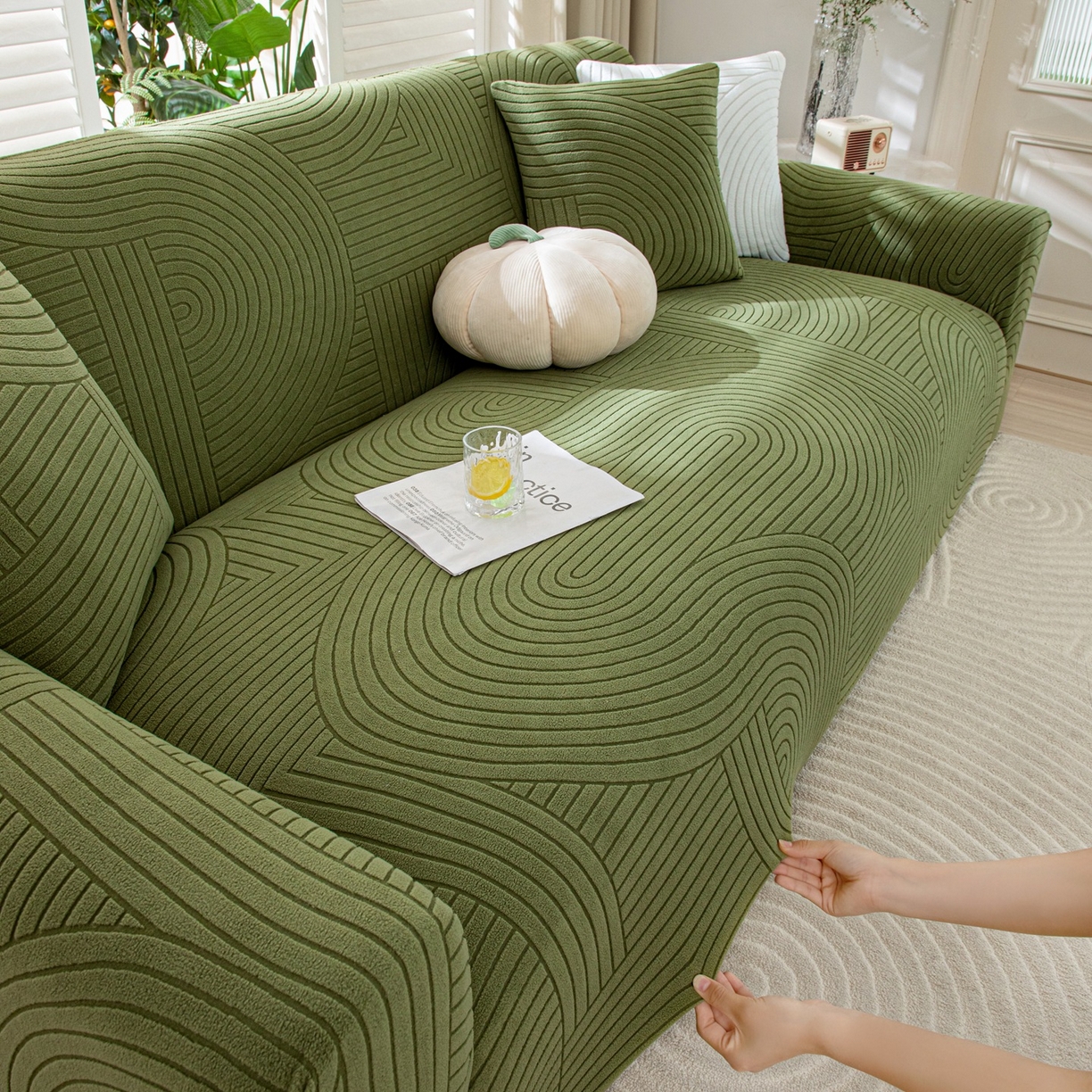 沐沐家纺 2026新款外贸内销跨境电商瑞士卷沙发套 墨绿