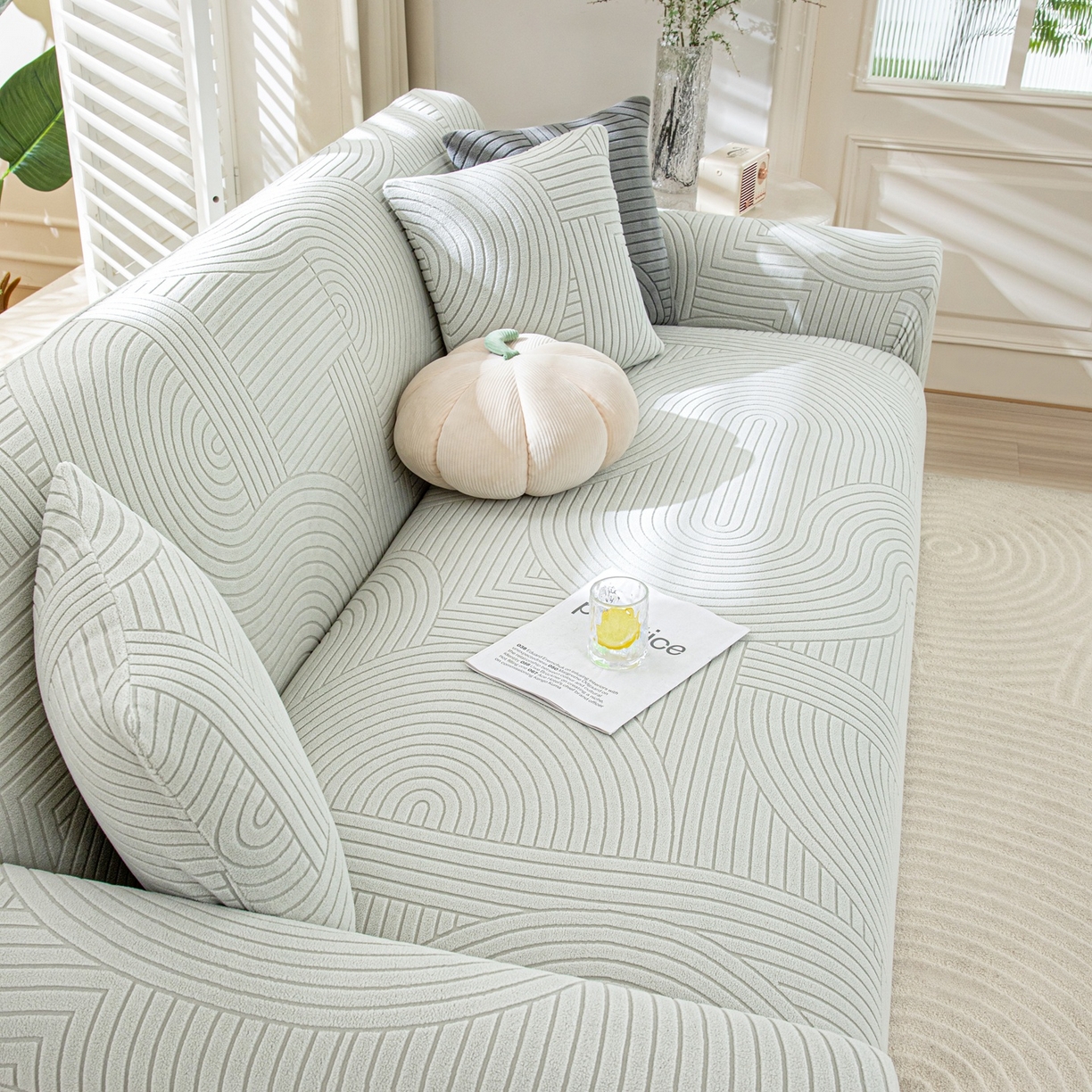 91家纺网 家纺一手货源 找家纺 沐沐家纺 2026新款外贸内销跨境电商瑞士卷沙发套 浅灰