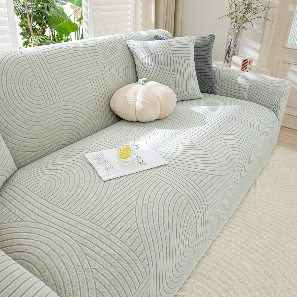 91家纺网 家纺一手货源 找家纺 沐沐家纺 2026新款外贸内销跨境电商瑞士卷沙发套 浅灰