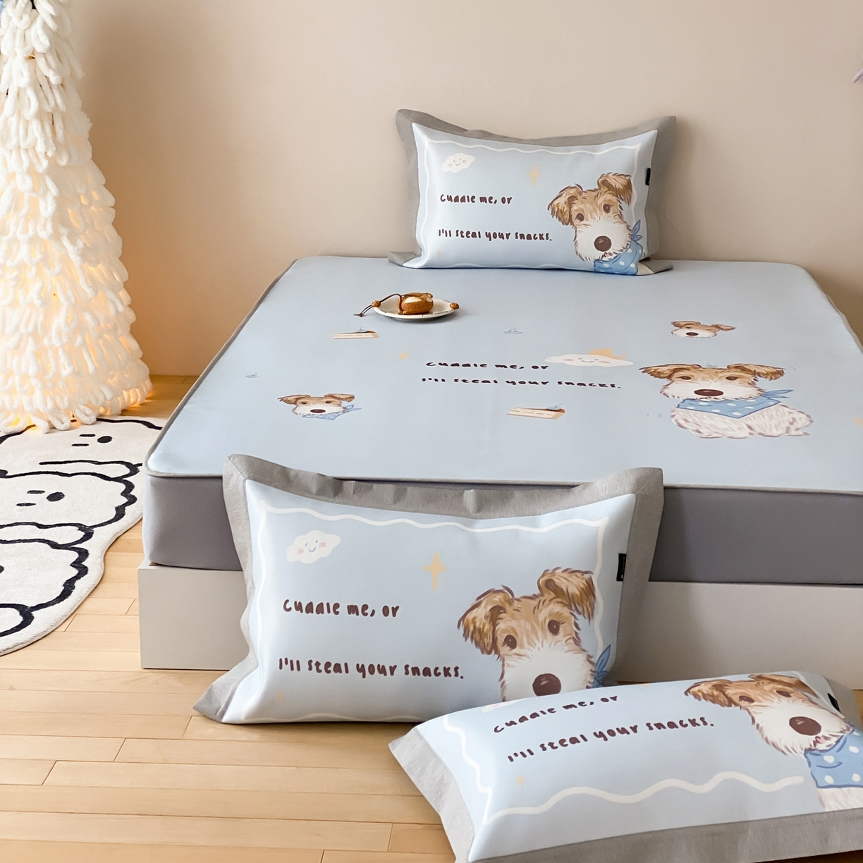 91家纺网 家纺一手货源 找家纺 三味舒屋 2026新款软萌时光系列卡通A类抗菌防螨凉感印花冰丝凉席（床笠款） 蓝领杰克