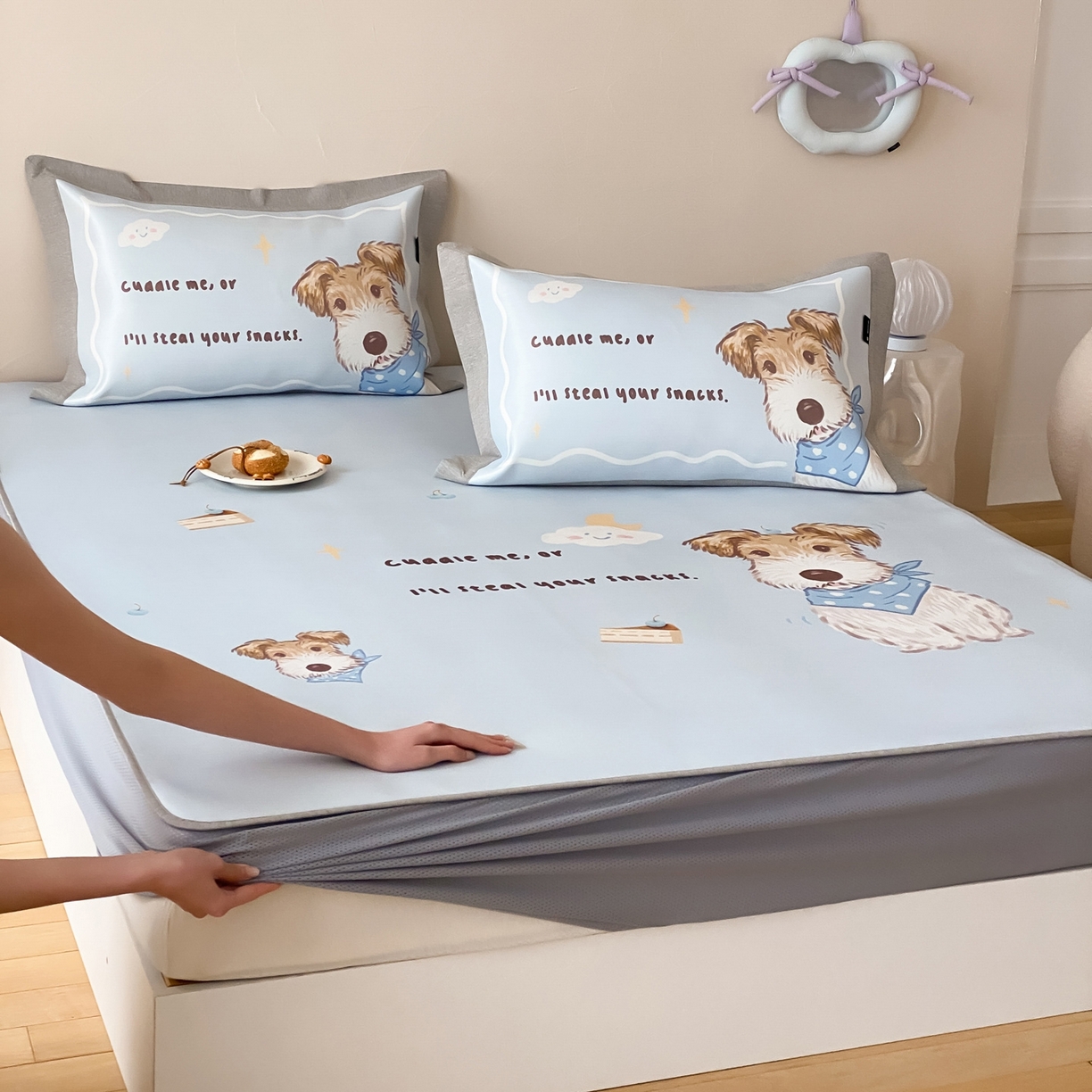 91家纺网 家纺一手货源 找家纺 三味舒屋 2026新款软萌时光系列卡通A类抗菌防螨凉感印花冰丝凉席（床笠款） 蓝领杰克