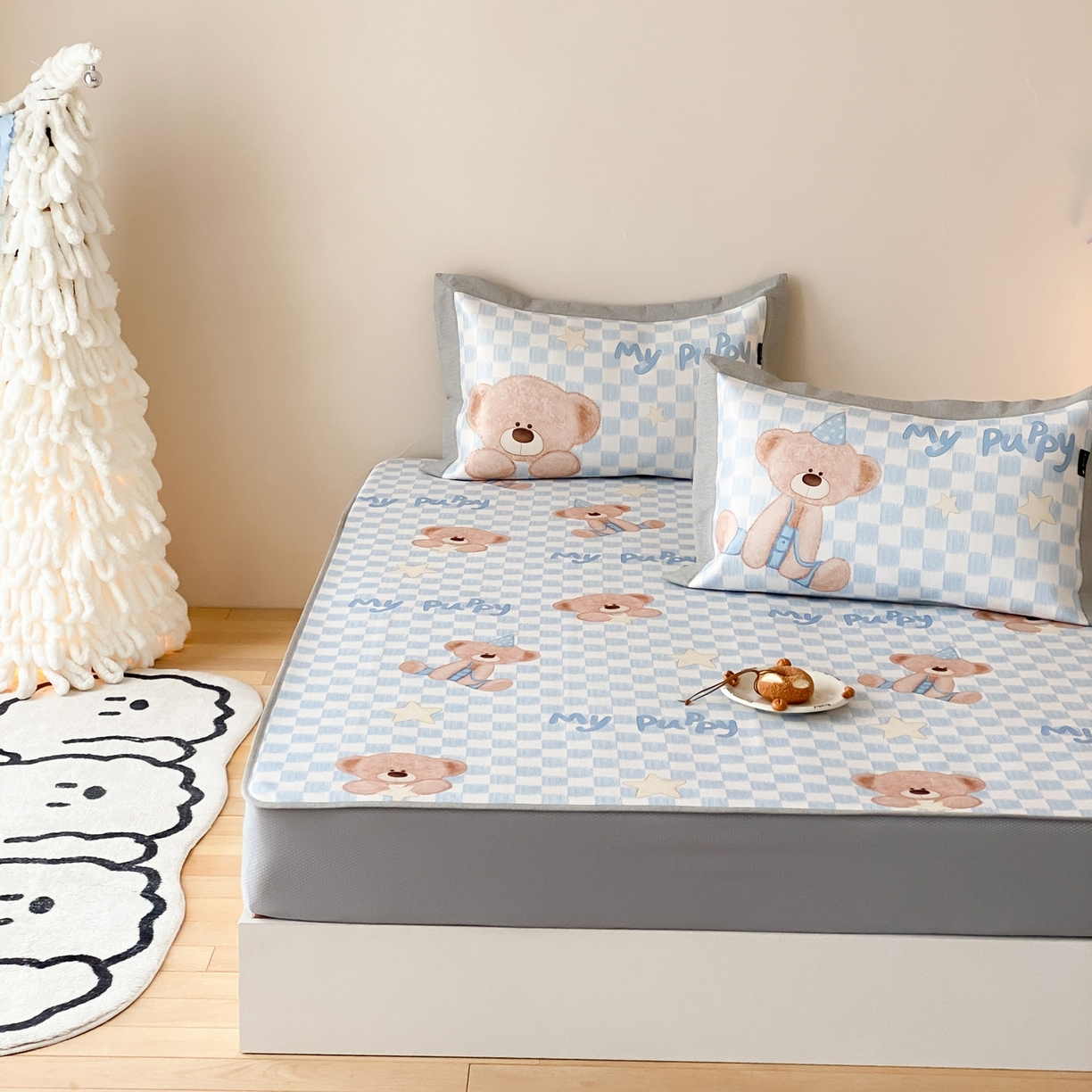 91家纺网 家纺一手货源 找家纺 三味舒屋 2026新款软萌时光系列卡通A类抗菌防螨凉感印花冰丝凉席（床笠款） 星语贝比