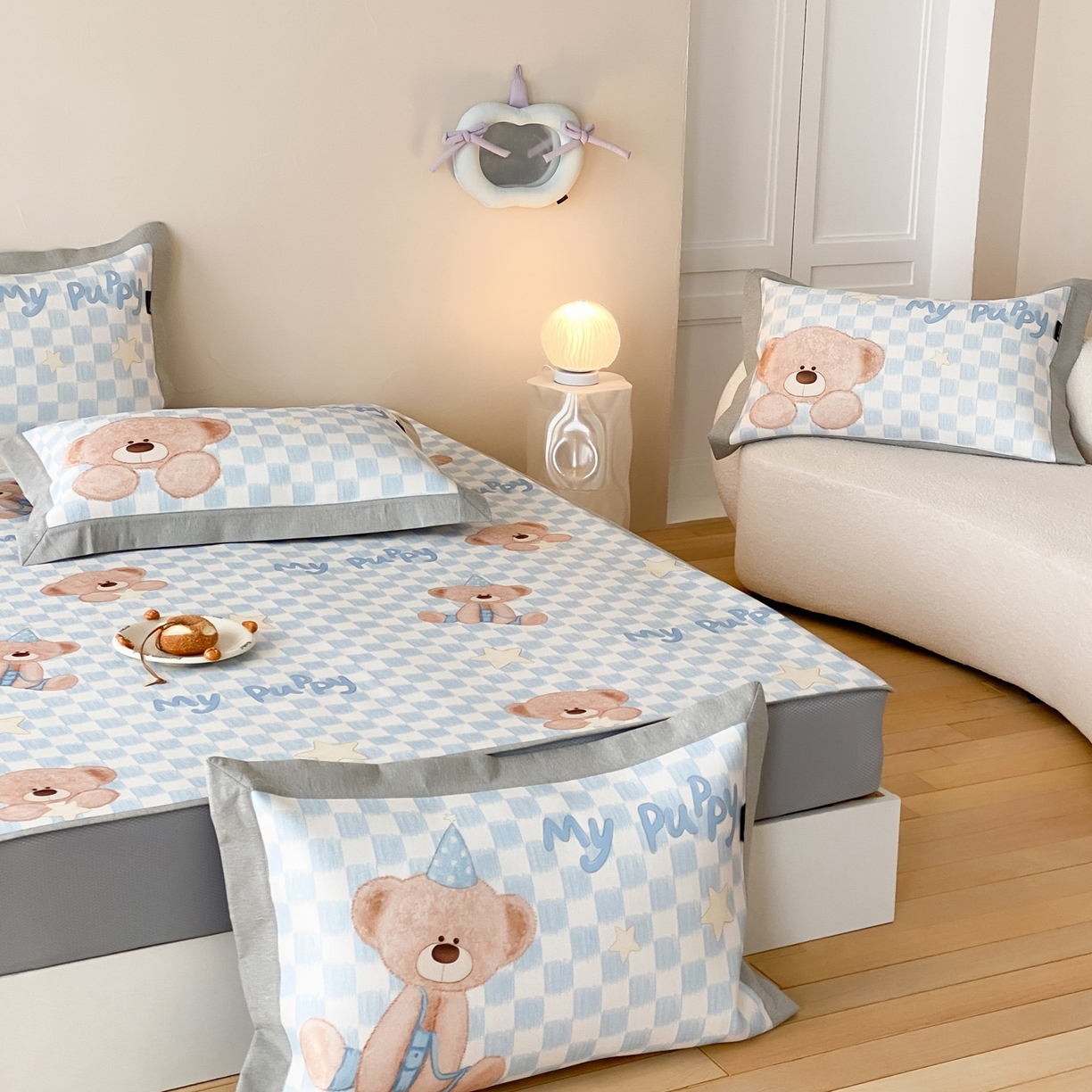 91家纺网 家纺一手货源 找家纺 三味舒屋 2026新款软萌时光系列卡通A类抗菌防螨凉感印花冰丝凉席（床笠款） 星语贝比