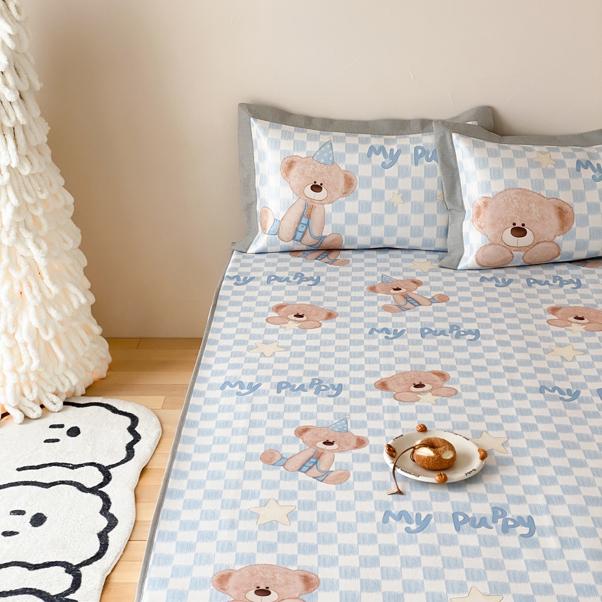 91家纺网 家纺一手货源 找家纺 三味舒屋 2026新款软萌时光系列卡通A类抗菌防螨凉感印花冰丝凉席（床笠款） 星语贝比