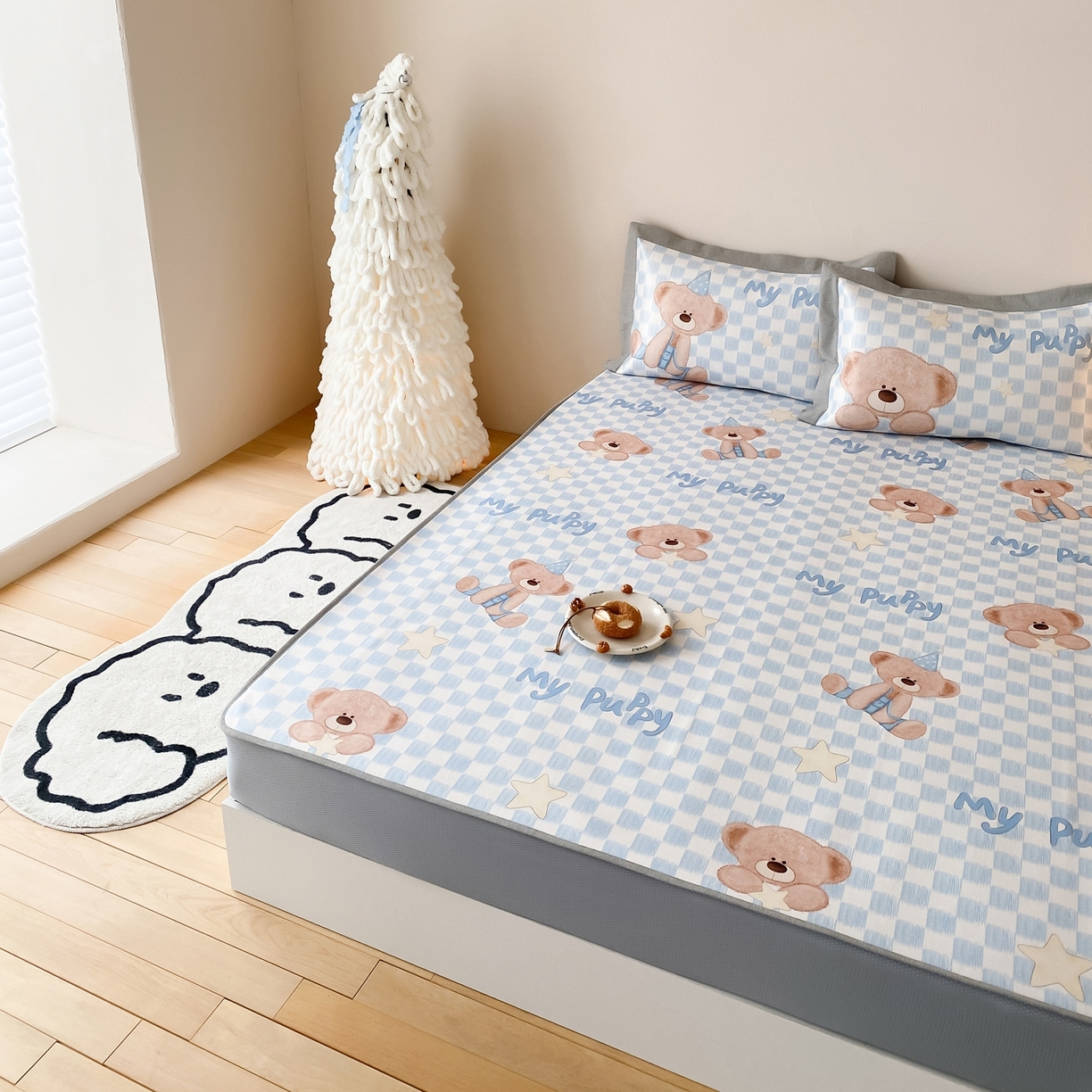 91家纺网 家纺一手货源 找家纺 三味舒屋 2026新款软萌时光系列卡通A类抗菌防螨凉感印花冰丝凉席（床笠款） 星语贝比