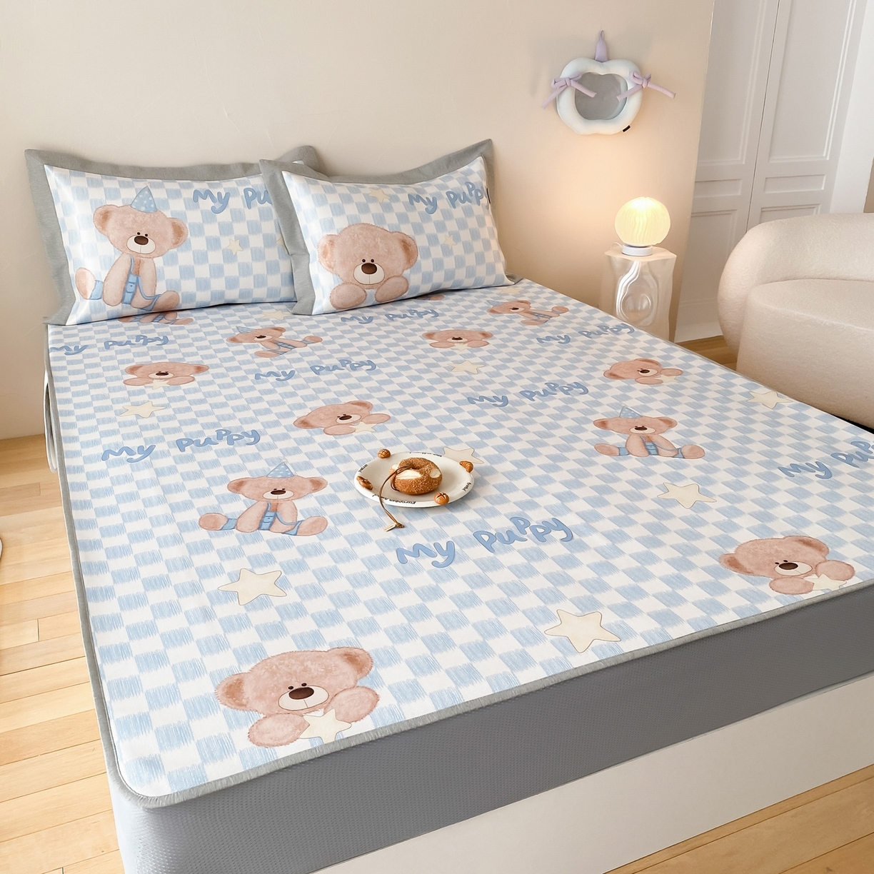 91家纺网 家纺一手货源 找家纺 三味舒屋 2026新款软萌时光系列卡通A类抗菌防螨凉感印花冰丝凉席（床笠款） 星语贝比