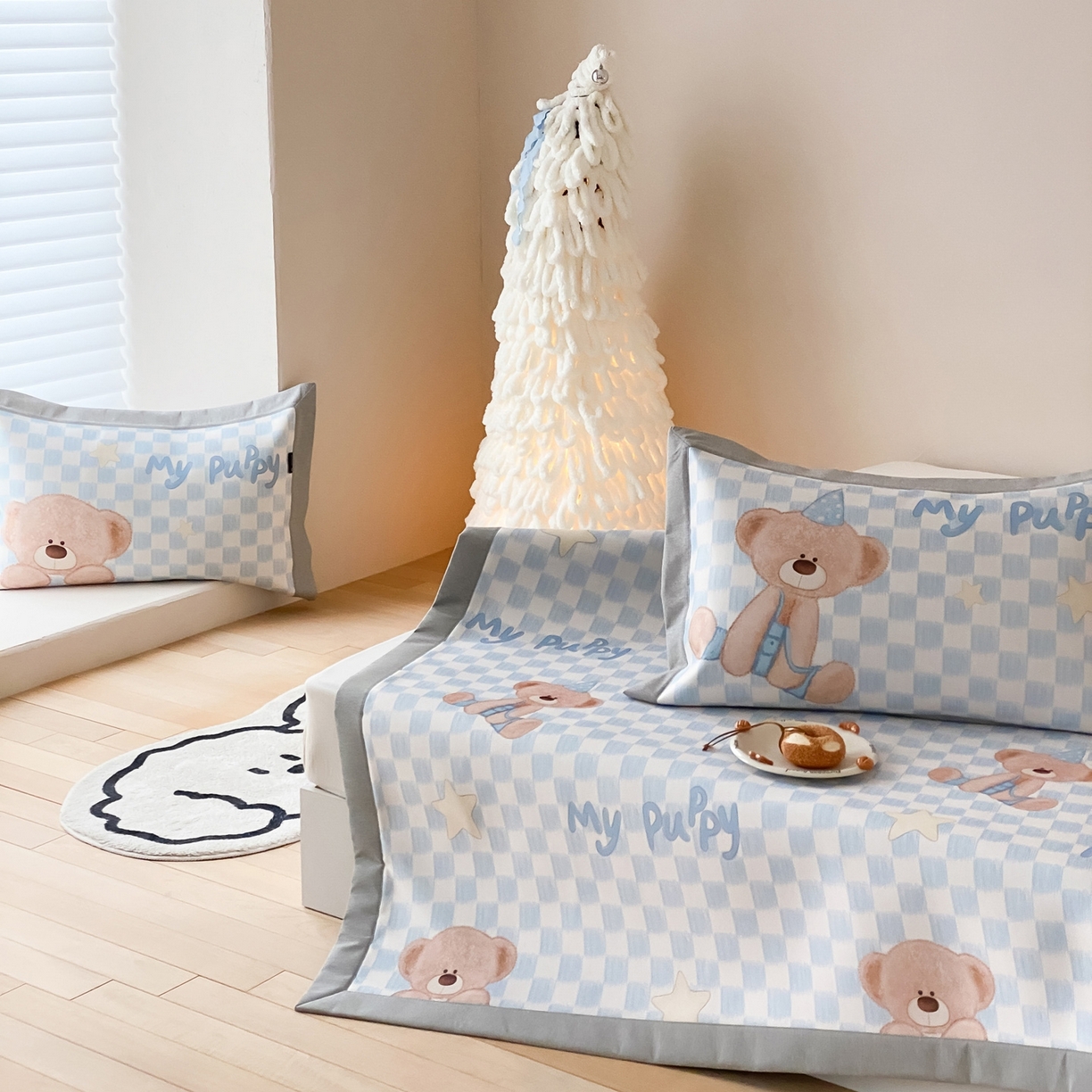 91家纺网 家纺一手货源 找家纺 三味舒屋 2026新款软萌时光系列卡通A类抗菌防螨凉感印花冰丝凉席 星语贝比