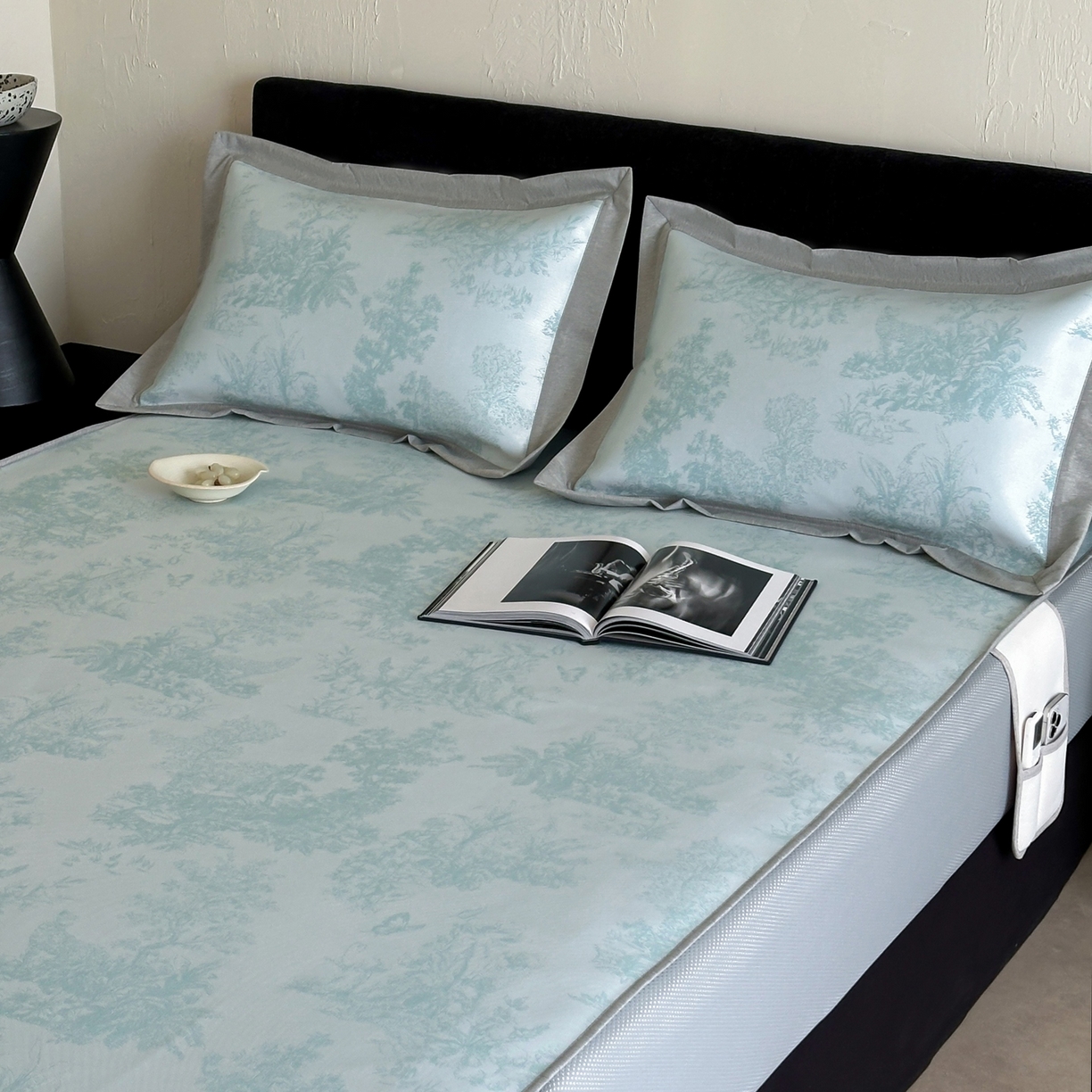 91家纺网 家纺一手货源 找家纺 三味舒屋 2026新款A类抗菌防螨凉感提花冰丝凉席（床笠款） 西雅图绿床席