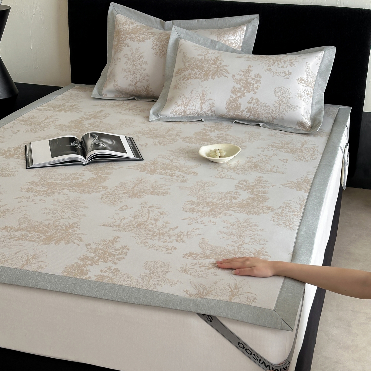 三味舒屋 2026新款A类抗菌防螨凉感提花冰丝凉席 西雅图咖