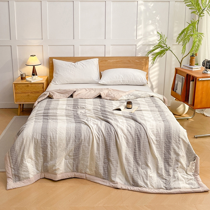 91家纺网 家纺一手货源 找家纺 VIP被业 2026新款雅织提花亚麻夏被夏凉被空调被 灰栗静格