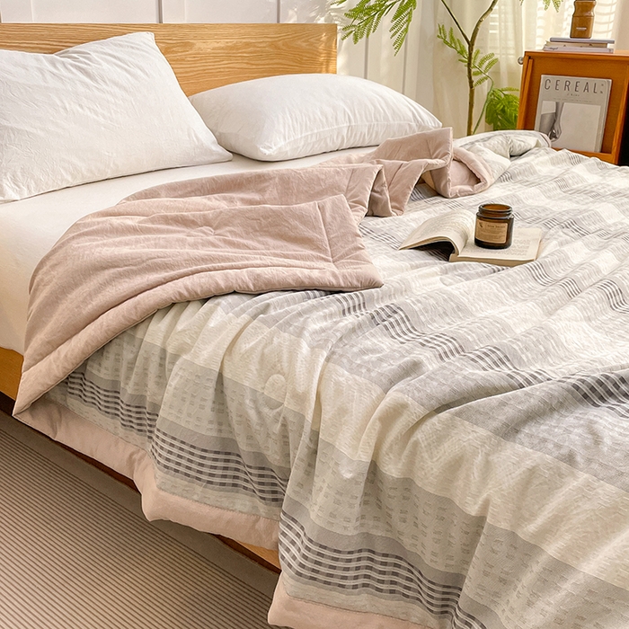 91家纺网 家纺一手货源 找家纺 VIP被业 2026新款雅织提花亚麻夏被夏凉被空调被 灰栗静格