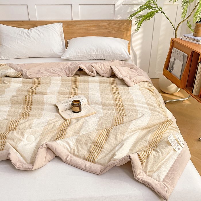 91家纺网 家纺一手货源 找家纺 VIP被业 2026新款雅织提花亚麻夏被夏凉被空调被 桃棕织序