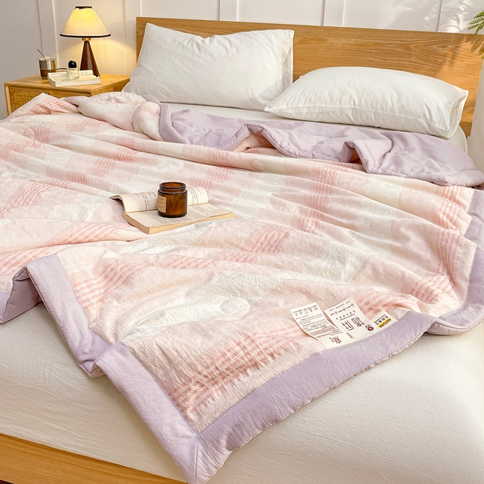 91家纺网 家纺一手货源 找家纺 VIP被业 2026新款雅织提花亚麻夏被夏凉被空调被 紫樱织梦