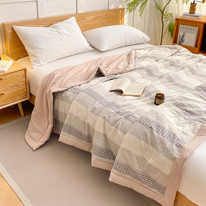 91家纺网 家纺一手货源 找家纺 VIP被业 2026新款雅织提花亚麻夏被夏凉被空调被 灰栗静格