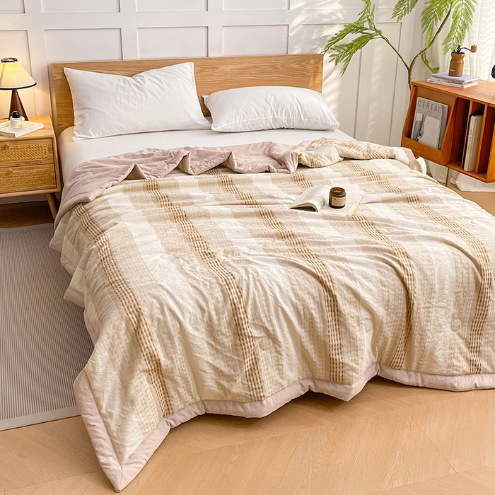 91家纺网 家纺一手货源 找家纺 VIP被业 2026新款雅织提花亚麻夏被夏凉被空调被 桃棕织序