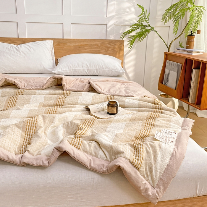 91家纺网 家纺一手货源 找家纺 VIP被业 2026新款雅织提花亚麻夏被夏凉被空调被 桃棕织序