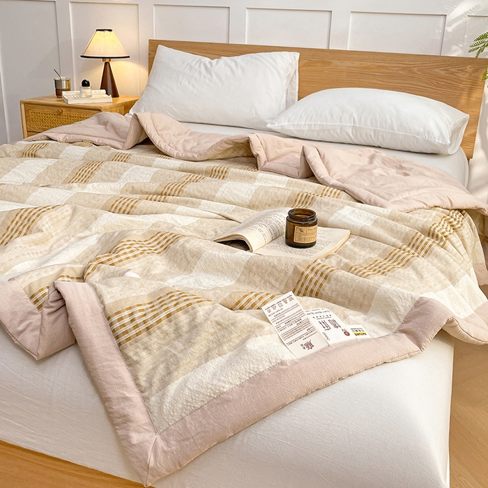 91家纺网 家纺一手货源 找家纺 VIP被业 2026新款雅织提花亚麻夏被夏凉被空调被 桃棕织序