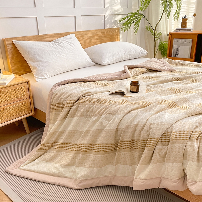 91家纺网 家纺一手货源 找家纺 VIP被业 2026新款雅织提花亚麻夏被夏凉被空调被 桃棕织序