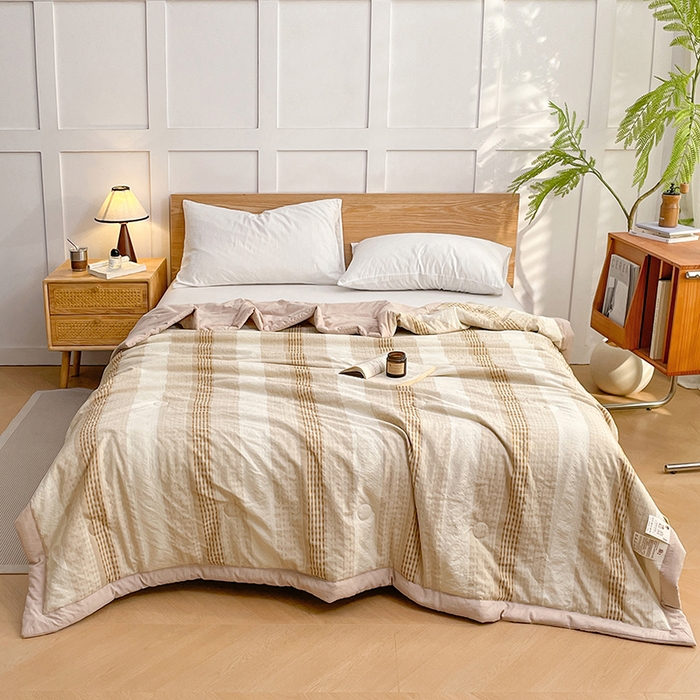 91家纺网 家纺一手货源 找家纺 VIP被业 2026新款雅织提花亚麻夏被夏凉被空调被 桃棕织序