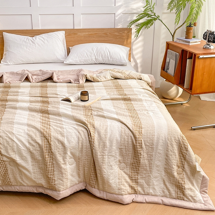 91家纺网 家纺一手货源 找家纺 VIP被业 2026新款雅织提花亚麻夏被夏凉被空调被 桃棕织序