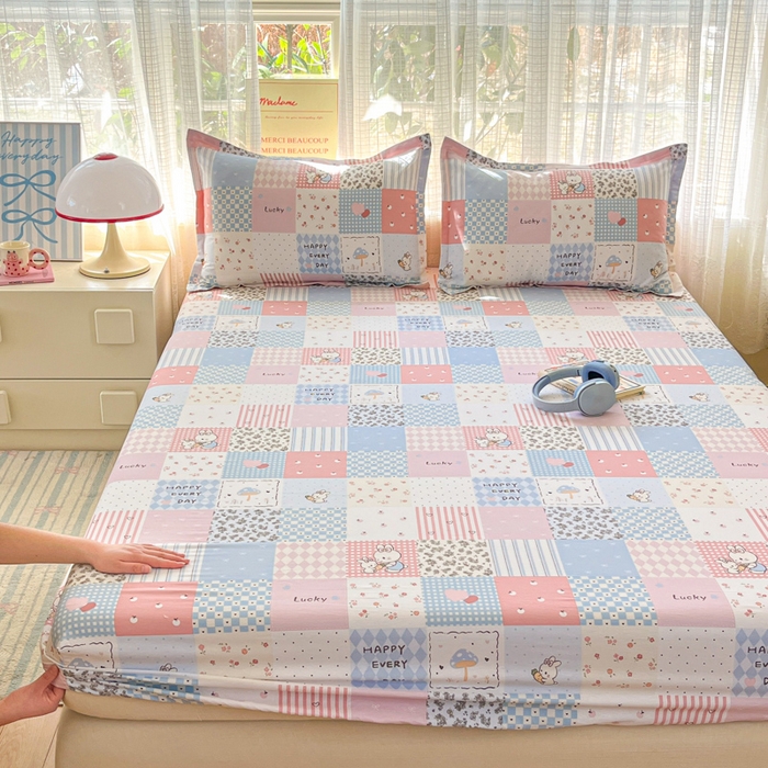 好亿来家纺 2026新款全棉纯棉印花小清新床笠单件床笠单品单床笠 花点小兔