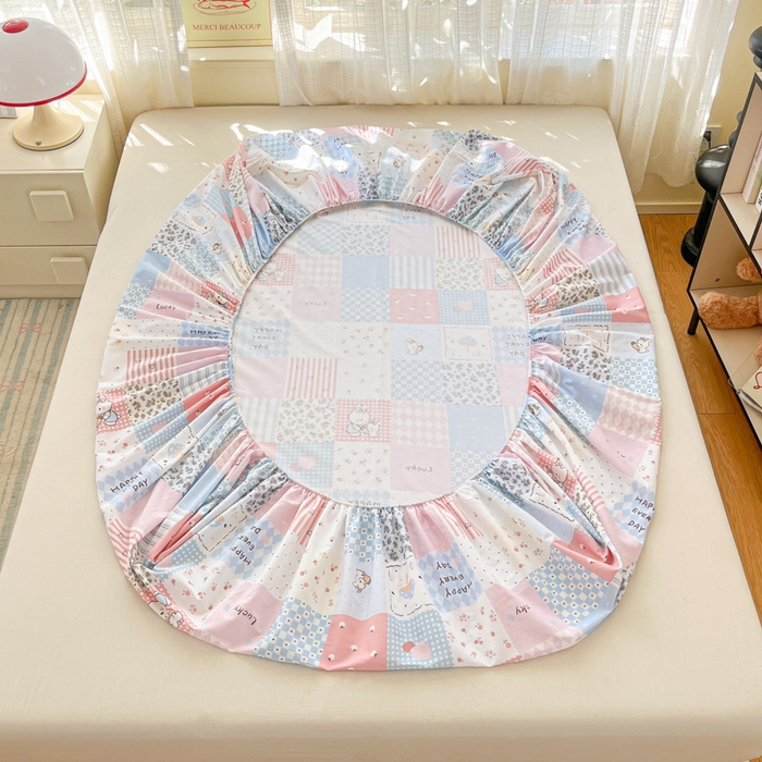 91家纺网 家纺一手货源 找家纺 好亿来家纺 2026新款全棉纯棉印花小清新床笠单件床笠单品单床笠 花点小兔