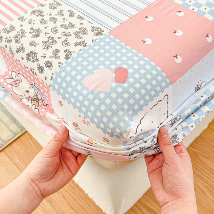 91家纺网 家纺一手货源 找家纺 好亿来家纺 2026新款全棉纯棉印花小清新床笠单件床笠单品单床笠 花点小兔