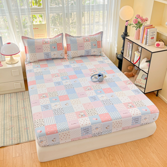 91家纺网 家纺一手货源 找家纺 好亿来家纺 2026新款全棉纯棉印花小清新床笠单件床笠单品单床笠 花点小兔