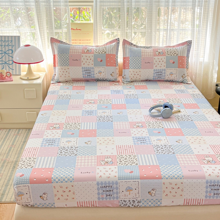 91家纺网 家纺一手货源 找家纺 好亿来家纺 2026新款全棉纯棉印花小清新床笠单件床笠单品单床笠 花点小兔