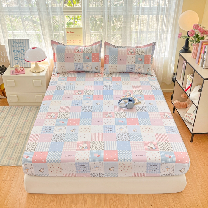 91家纺网 家纺一手货源 找家纺 好亿来家纺 2026新款全棉纯棉印花小清新床笠单件床笠单品单床笠 花点小兔