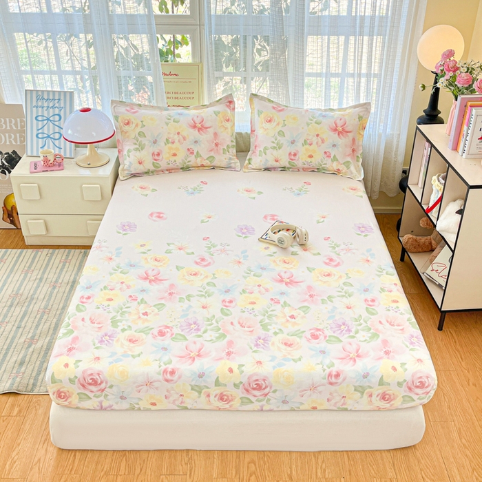 91家纺网 家纺一手货源 找家纺 好亿来家纺 2026新款全棉纯棉印花小清新床笠单件床笠单品单床笠 花木佳期