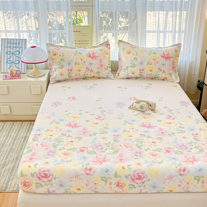 91家纺网 家纺一手货源 找家纺 好亿来家纺 2026新款全棉纯棉印花小清新床笠单件床笠单品单床笠 花木佳期