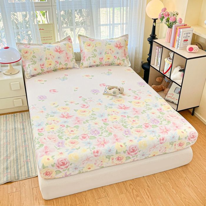 91家纺网 家纺一手货源 找家纺 好亿来家纺 2026新款全棉纯棉印花小清新床笠单件床笠单品单床笠 花木佳期