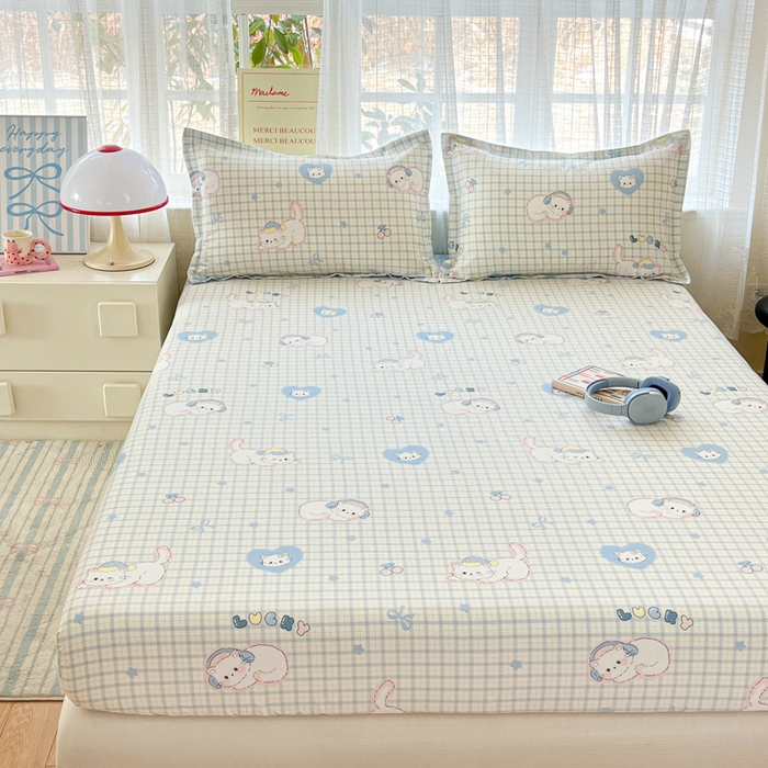 91家纺网 家纺一手货源 找家纺 好亿来家纺 2026新款全棉纯棉印花小清新床笠单件床笠单品单床笠 可爱猫咪