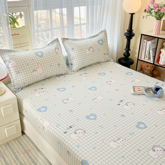 91家纺网 家纺一手货源 找家纺 好亿来家纺 2026新款全棉纯棉印花小清新床笠单件床笠单品单床笠 可爱猫咪