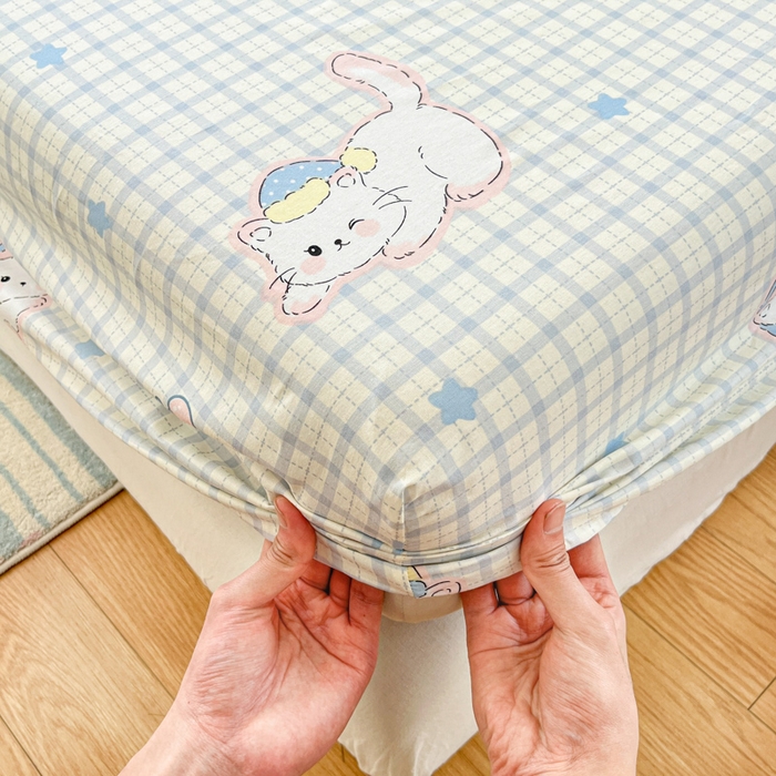 91家纺网 家纺一手货源 找家纺 好亿来家纺 2026新款全棉纯棉印花小清新床笠单件床笠单品单床笠 可爱猫咪