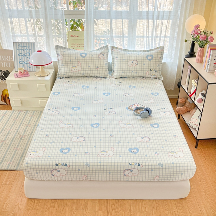 91家纺网 家纺一手货源 找家纺 好亿来家纺 2026新款全棉纯棉印花小清新床笠单件床笠单品单床笠 可爱猫咪