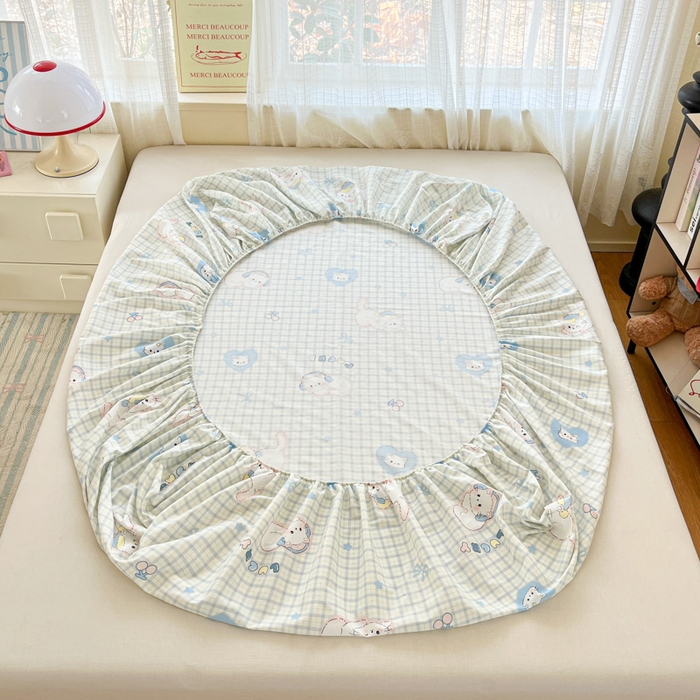 91家纺网 家纺一手货源 找家纺 好亿来家纺 2026新款全棉纯棉印花小清新床笠单件床笠单品单床笠 可爱猫咪