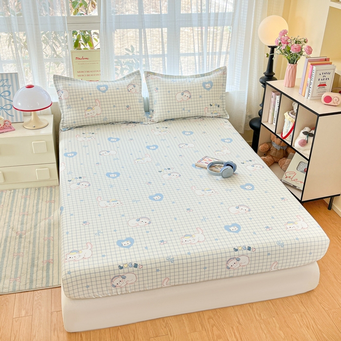 91家纺网 家纺一手货源 找家纺 好亿来家纺 2026新款全棉纯棉印花小清新床笠单件床笠单品单床笠 可爱猫咪