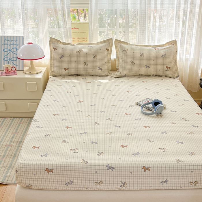 91家纺网 家纺一手货源 找家纺 好亿来家纺 2026新款全棉纯棉印花小清新床笠单件床笠单品单床笠 马到成功