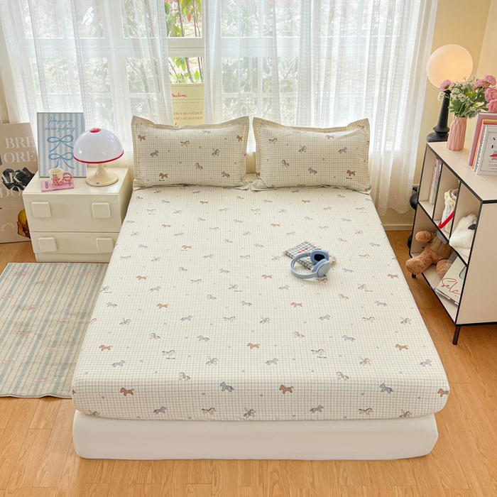 91家纺网 家纺一手货源 找家纺 好亿来家纺 2026新款全棉纯棉印花小清新床笠单件床笠单品单床笠 马到成功