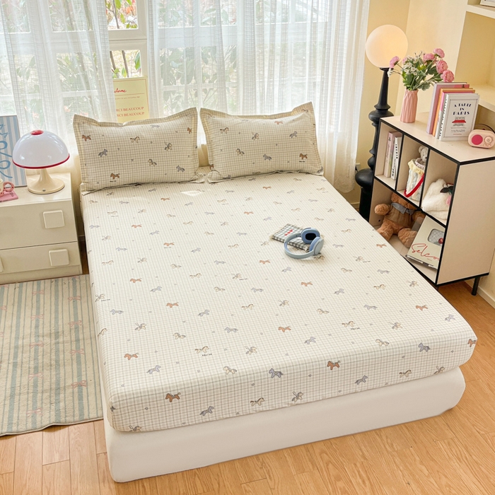 91家纺网 家纺一手货源 找家纺 好亿来家纺 2026新款全棉纯棉印花小清新床笠单件床笠单品单床笠 马到成功